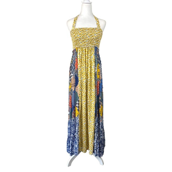 Easel Mixed Print Halter Maxi Dress Sz M Floral Patchwork Boho Hippie Festival - Picture 1 of 16